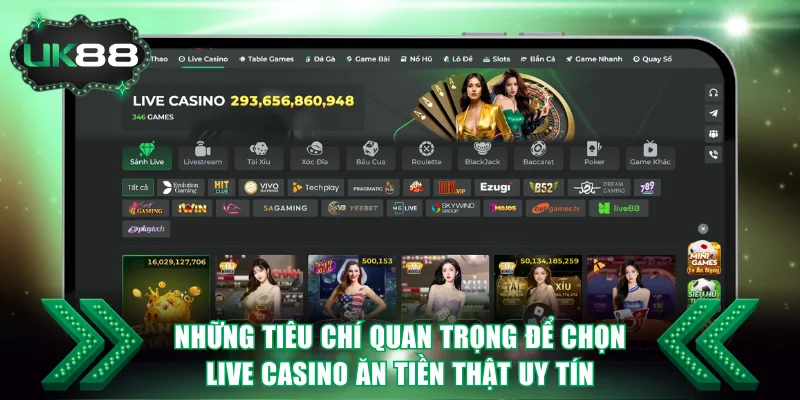 Những tiêu chí quan trọng để chọn Live Casino ăn tiền thật uy tín